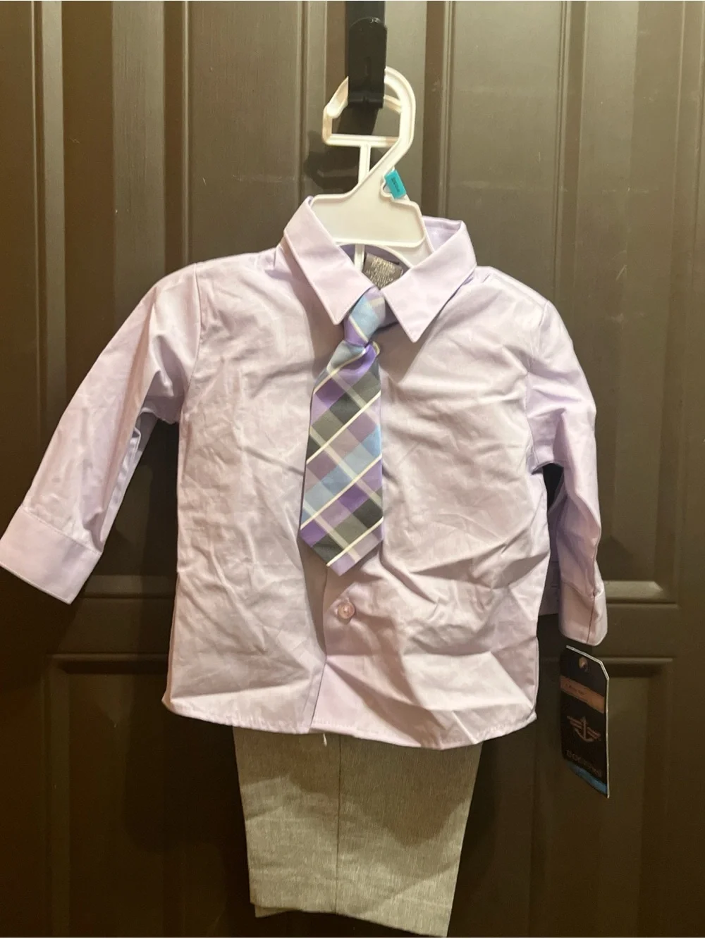 Dockers Kids Lavender Shirt with Purple and Blue Plaid Tie